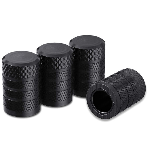 CKAuto Tire Valve Stem Caps, Black, 4 pcs/Pack, Anodized Aluminium