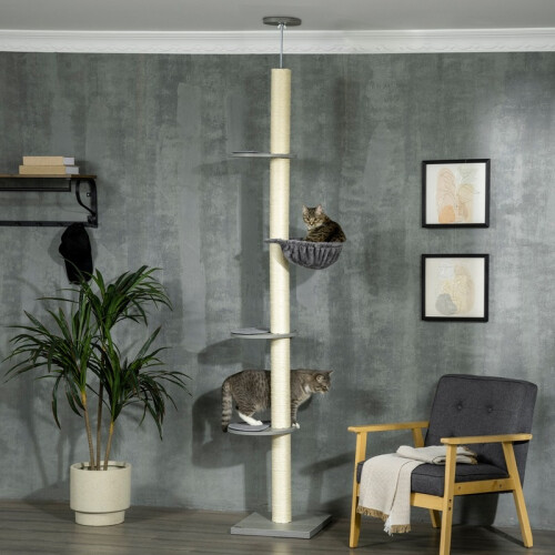 Arbre à chat réglable en hauteur avec hamac 1