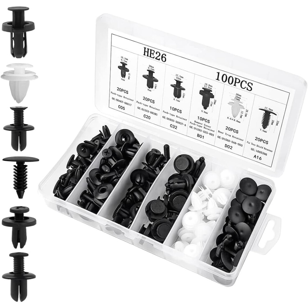 Einesin Car Push Retainer Clips & Auto Fasteners Assortment, Plastic Black 5000228374599