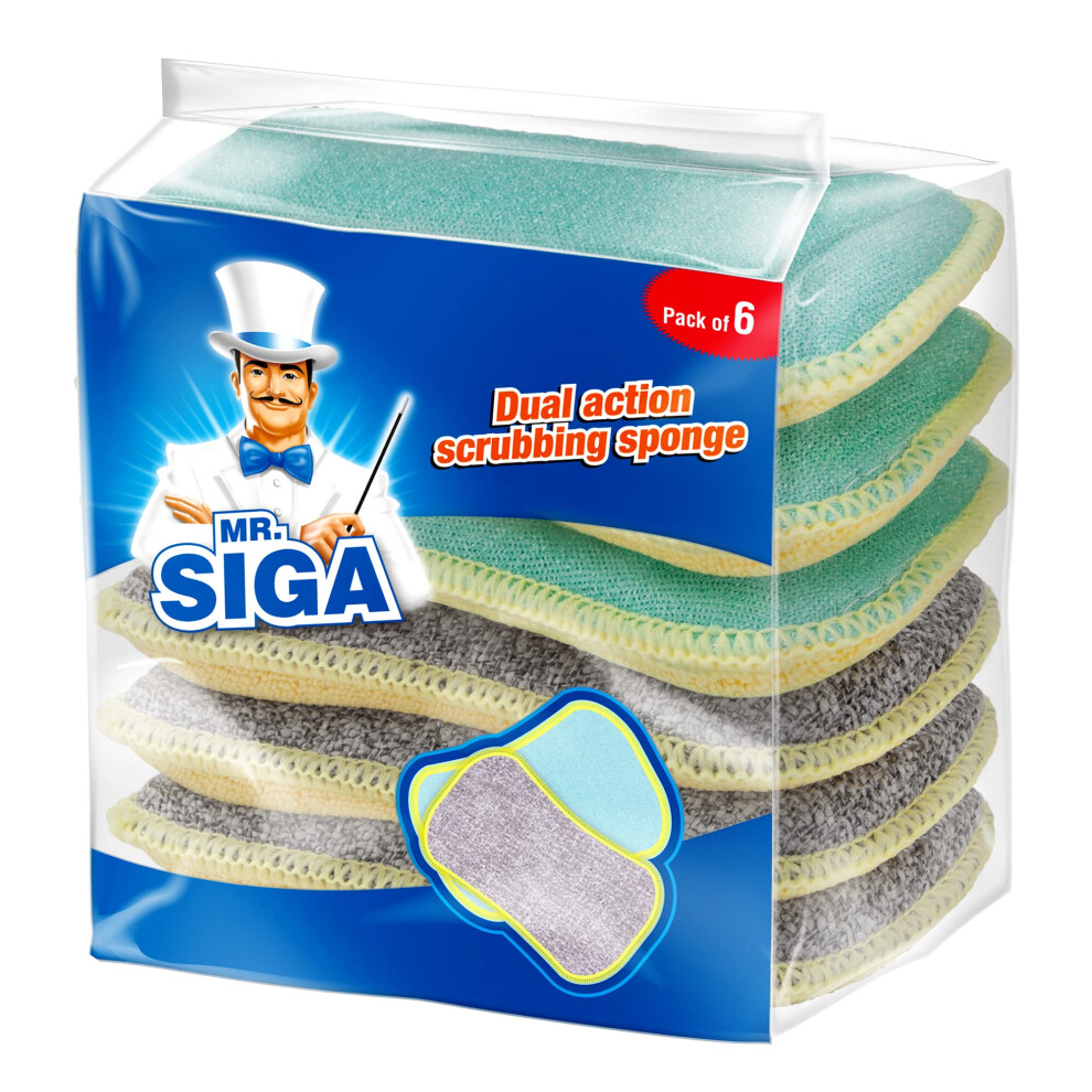 Mr.siga Dual Action Scrubbing Sponge, Pack Of 6, Black 5005336823380
