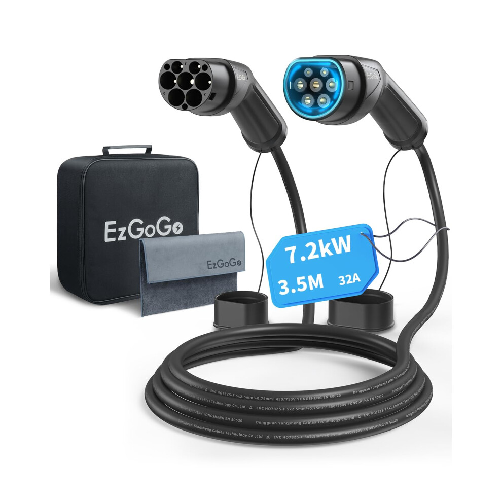 Ezgogo Type 2 Charging Cable, 32A / 7.2Kw / 1 Phase / 3.5 Meter/Mode 5000271280809