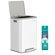 SONGMICS Kitchen Bin 50 L, with 15 Bin Bags, Stainless Steel,
