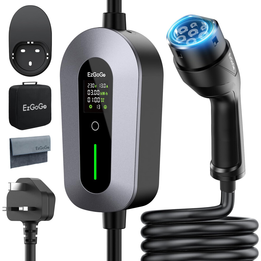 Ezgogo Ev Charger Cable Type 2 To 3 Pin Plug 32.81Ft/10M Electric Car 5009529162782