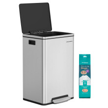 SONGMICS Kitchen Bin 50 L, with 15 Bin Bags, Stainless Steel,