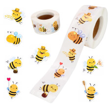 500pcs*2 Bee Stickers Roll, Waterproof Cute Round Bee Reward Stickers