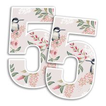 2 x 15cm Tall Floral Birds Number Vinyl Stickers - Numbers Flowers Nature Vintage Pattern Home Car Dustbins Wheelie Bin Garbage Bins Sticker (Number