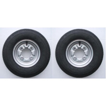 A pair of 400 4.00 4.80 x 8 inch trailer wheels & tyres with 4 ply