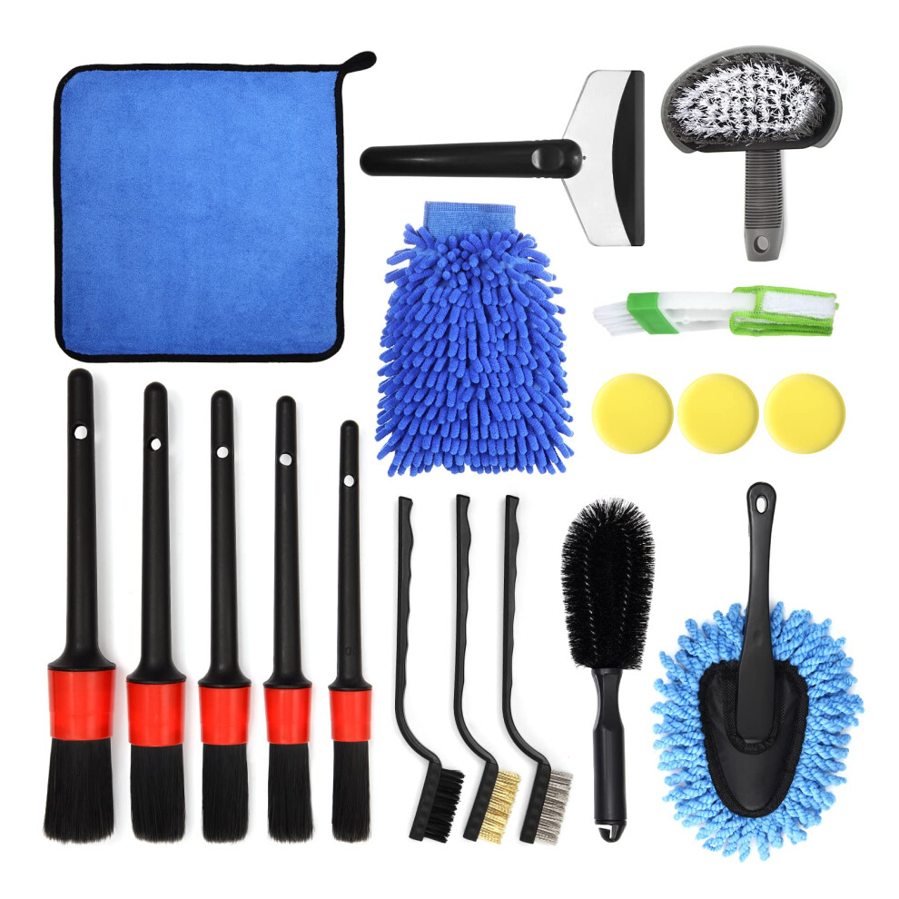 Guanjune 18Pcs Car Wash Cleaning Kit With Wash Mitt Sponge Towels, Black 5003684361998