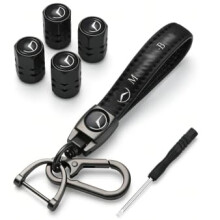 Tyre Valve Caps & Metal Keychain Combo Compatible with Mercedes Benz