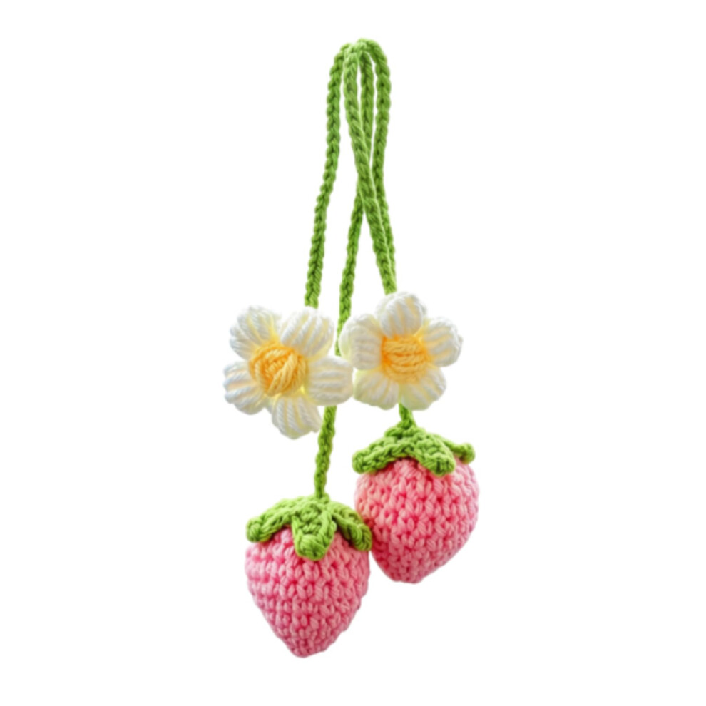Crocheted Car Accessories, 2 Pcs Cute Handmade Crochet Strawberry Car 5001497522520