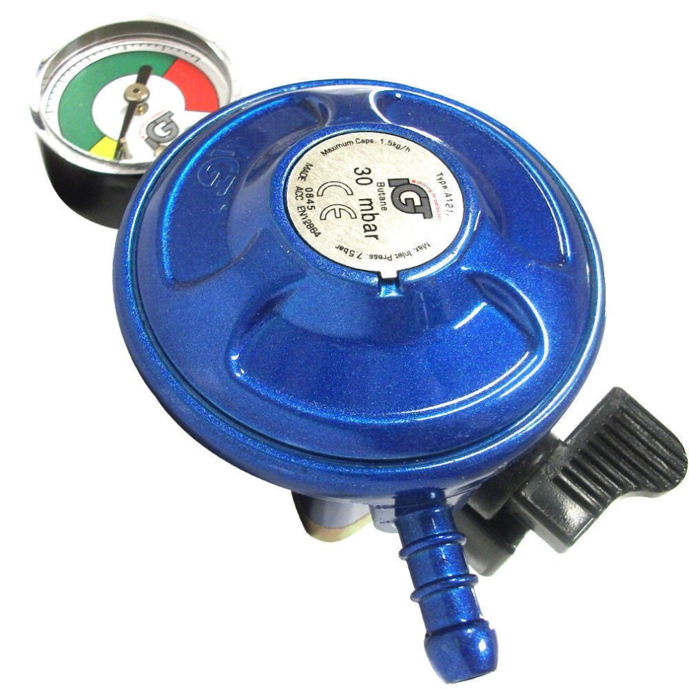 Igt Butane 21Mm Clip-On Gas Regulator With Leak And Level Manometer Gold 5008939314125