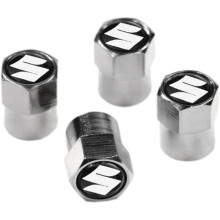 Suzuki Black Metal Chrome Tyre Valve Dust Cap, set of