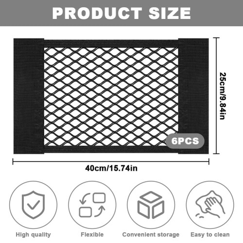 AOOWU Car Boot Storage Net 6 PCS, Black Magic Adhesive Mesh Cargo 1