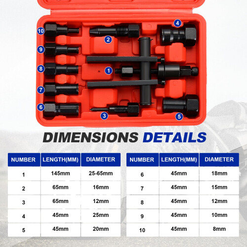 DASBET 10PCS Motorcycle Blind Inner Bearing Puller Tool Kit, 8-25mm (Red) 1