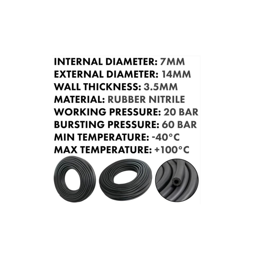 7Mm X 10Meter Fuel Hose - Reinforced Rubber Hose For Fuel, Diesel, 5007292188657