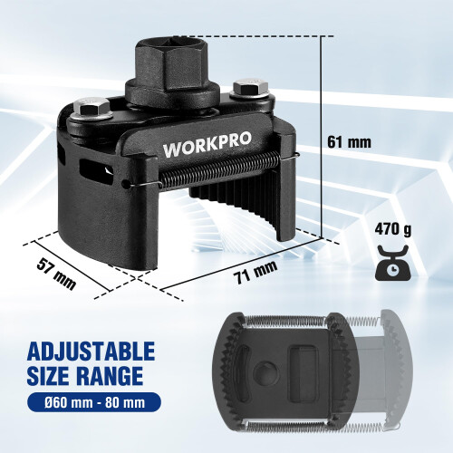 WORKPRO Adjustable Oil Filter Wrench 60-80 mm, 1/2" Drive Oil Filter 1