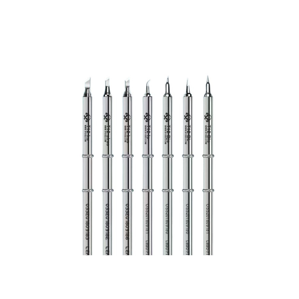 7 Piece T12 Soldering Iron Tip Set - Fine Point & Drag Solder 693053443087