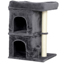 Compacte krabpaal voor katten met twee holletjes, donkergrijs