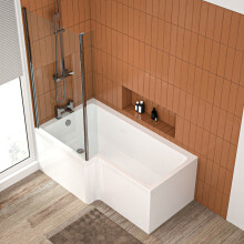 Nes Home L Shaped LH 1500mm Curved Shower Bath Acrylic Front Panel & Screen