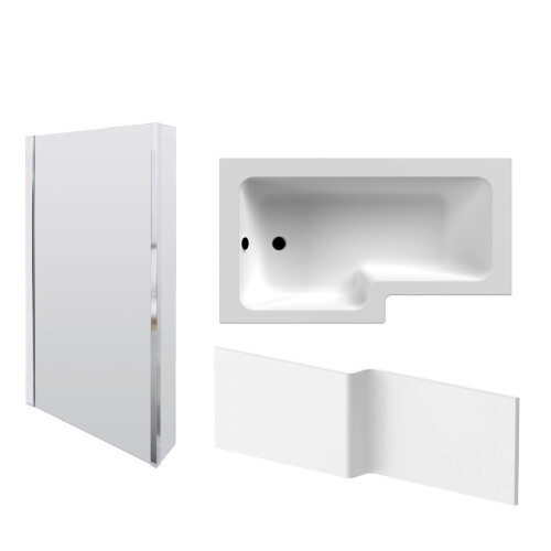 NES Home Nes Home L Shaped LH 1500mm Curved Shower Bath Acrylic Front Panel & Screen 1