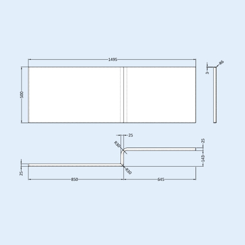 NES Home Nes Home L Shaped LH 1500mm Curved Shower Bath Acrylic Front Panel & Screen 2