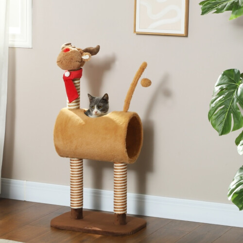 Torre para gatos com design de cervo, com toca e bola de brincar, marrom 1