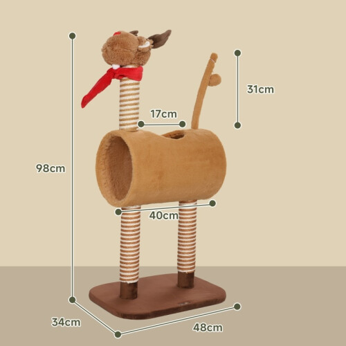 Torre para gatos com design de cervo, com toca e bola de brincar, marrom 2