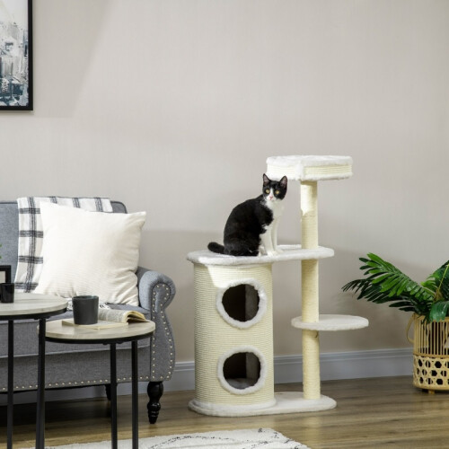 Arbre à chat avec griffoir et coussin pour chat, couleur crème 1