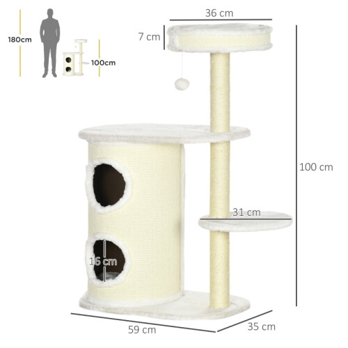 Arbre à chat avec griffoir et coussin pour chat, couleur crème 2