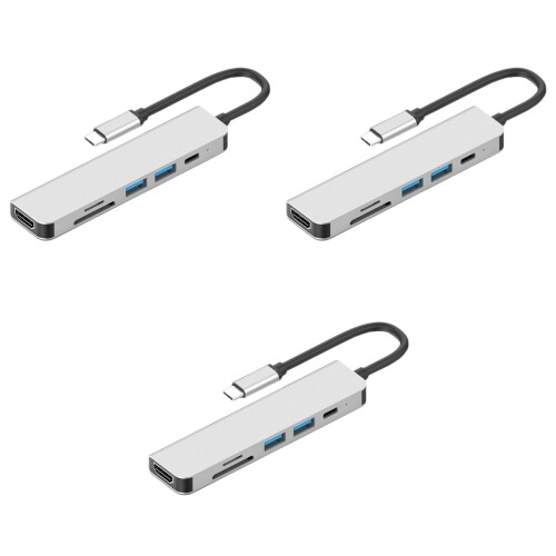 3Stk Multifunktion Type-C Hub Adapter Grau Mit Schnellladung 87W USB 1
