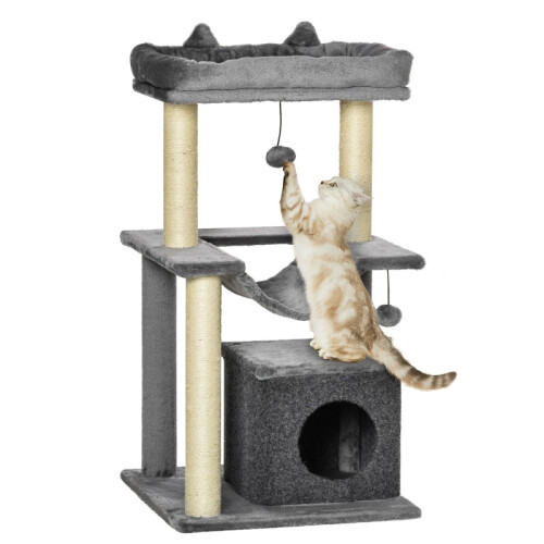 Arbre à chat avec hamac et grotte, gris