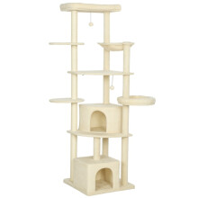 Twee meter hoge krabpaal voor twee tot drie katten, beige