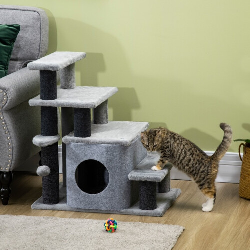 Scaletta per gatti con cuccia e pallina da gioco. 1