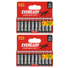 2x Eveready Super Heavy Duty AAA Zinc Batteries, Pack of 10 (20x Batteries)