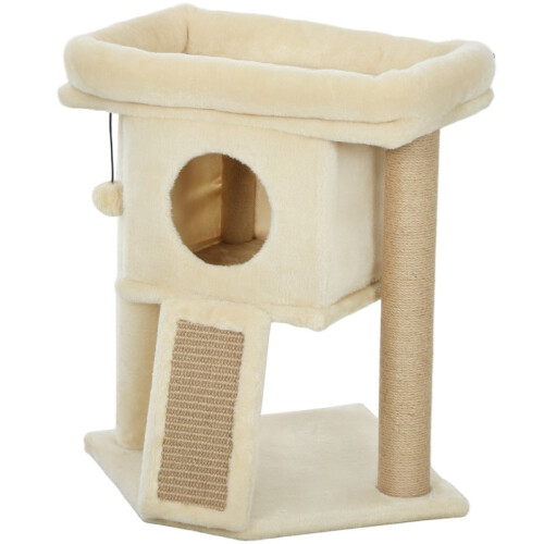 Kleiner Katzenbaum mit Jutematte und Spielball, Beige