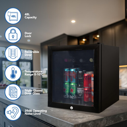 Igenix Igenix 48L Tabletop Drinks Fridge, Mini Bar Fridge with Lock, 0–10C, 1