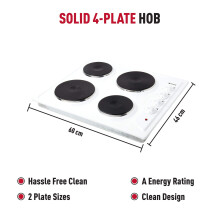 Haden Electric Hob 60cm with 4 Solid Plate Burners White Electric Cooker To