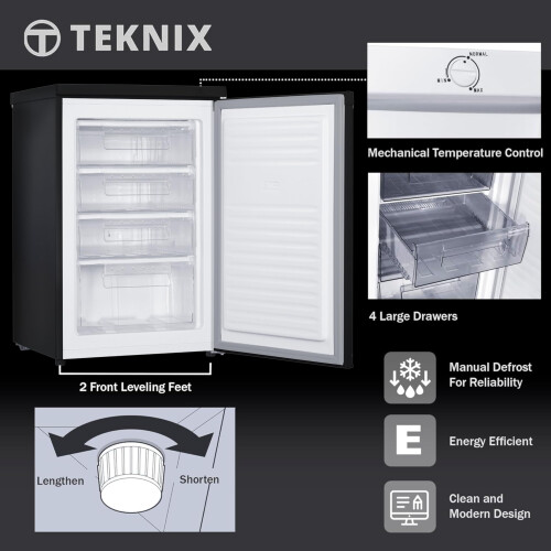 Teknix UC55F5B Freestanding Undercounter Freezer - 55cm Width / 91 Litre Capacit 2