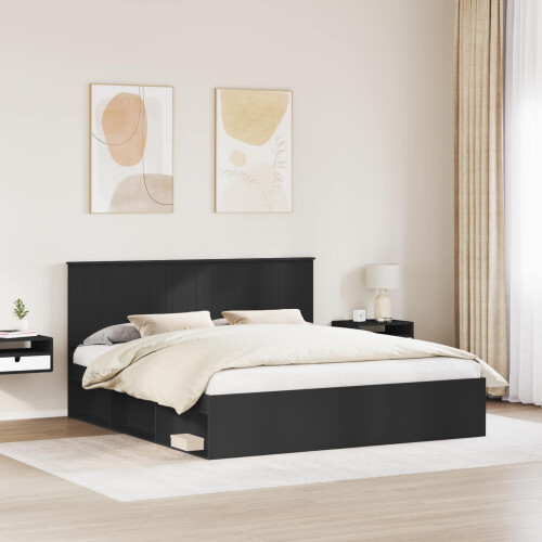 VidaXL vidaXL Bed Frame with Headboard Black 180 x 200 cm Solid Pine Wood 2