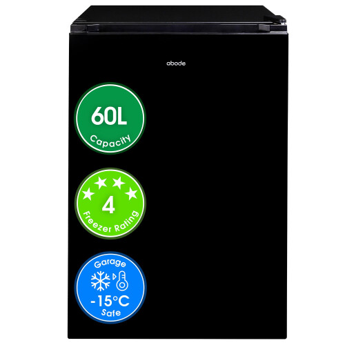 Abode Under Counter Freezer 48cm Wide Freestanding Black 60 Litre with 1