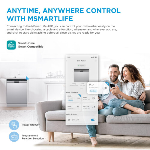 Midea Freestanding Dishwasher with 14 Place Settings, Wi-Fi Connected, 1