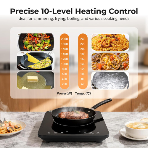 KICHPOWER Single Induction Hob 2000W, Portable Induction Cooker with 1 1