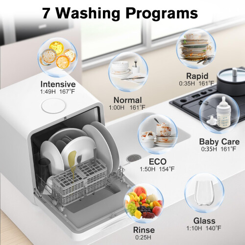 MoraRise Table Top Dishwasher, Mini Countertop Dishwasher with 7 Progr 1
