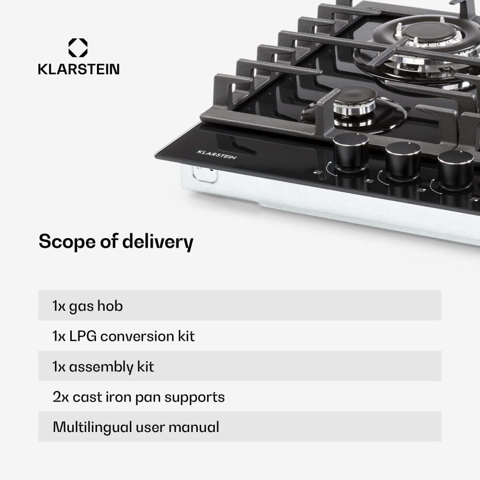 Klarstein Gas Cooker, 4 Burners Hob, 8100W Built In Four Ring Electric