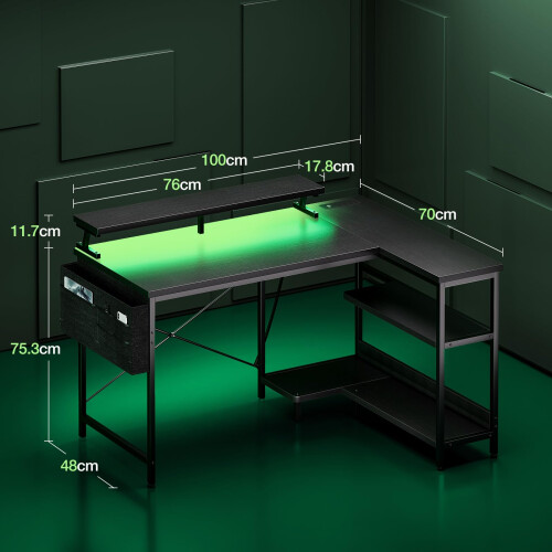 Coleshome L Shaped Gaming Desk with LED Lights 2