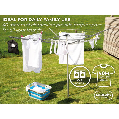 Addis Addis 40m 4 Arm Rotary Washing Line (Grey) Multiple Tension Adjustment 1