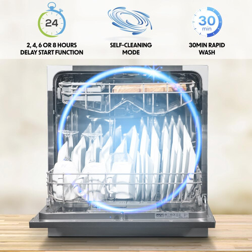 Loops Silver Worktop Dishwasher  8 Place Settings  Portable Tabletop Dish Washer 2
