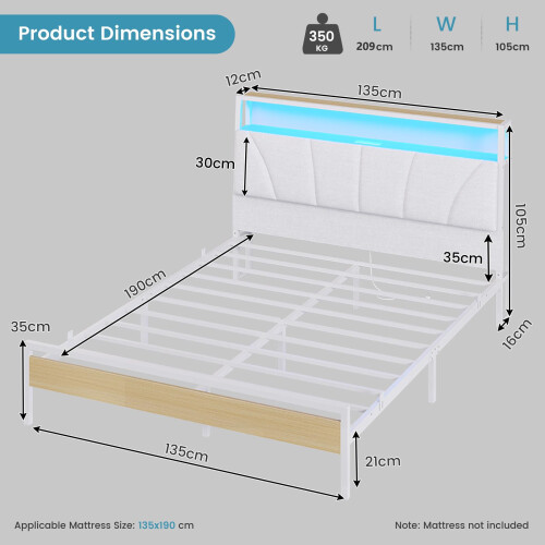 Brinlawb Double Bed Frame with Charging Station (2 AC Sockets 1