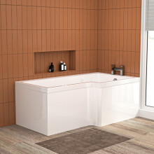 Nes Home L Shaped RH 1500mm Curved Shower Bath Acrylic & Front Panel