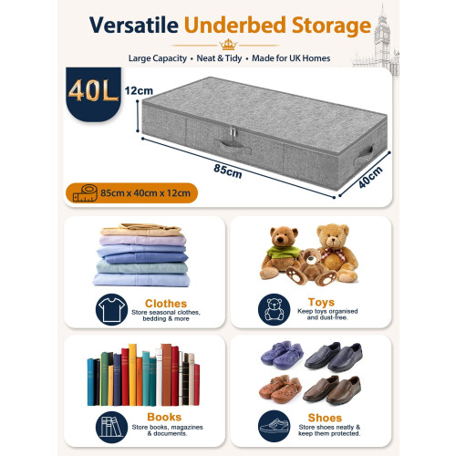 Huquter 40L 12 cm Tall Shallow Under Bed & Sofa Storage Boxes with 2